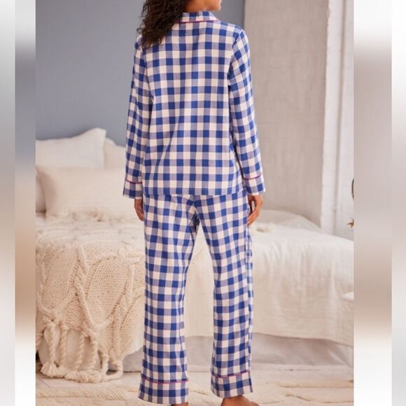 Bath & Body Works Blue and White Gingham Flannel Pajama in Size 10R. NWT! - Picture 4 of 11